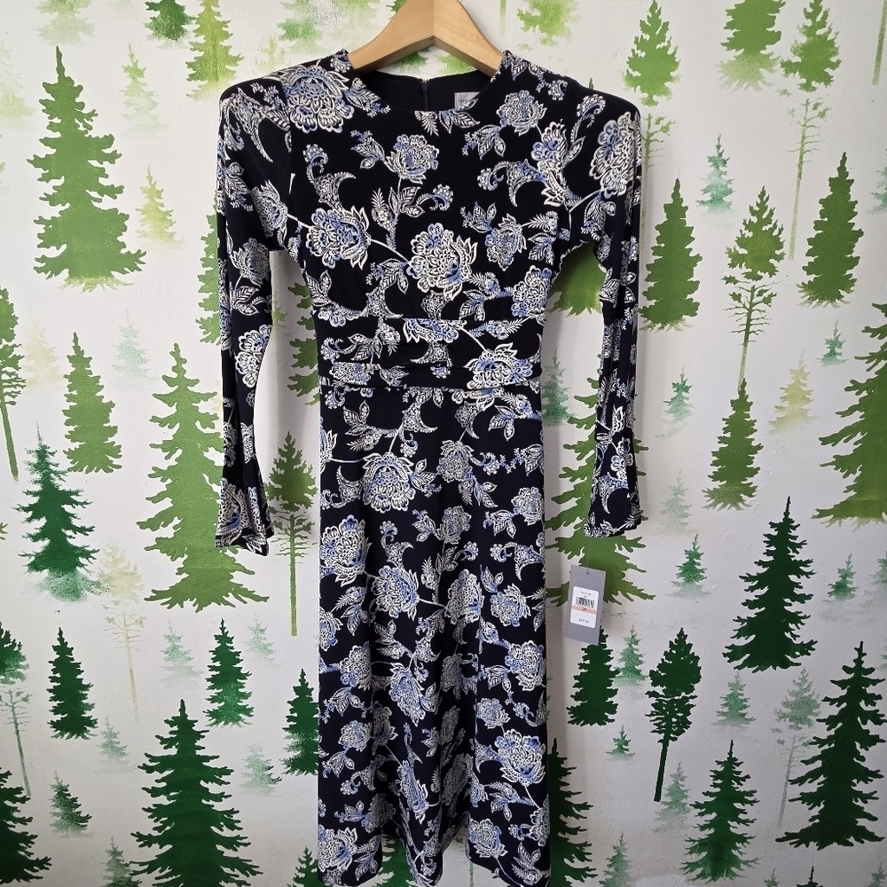 Marc New York Long Sleeve Floral Midi Fit + Flare Dress